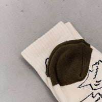 Brain Dead Logohead Crew Socks, Cream