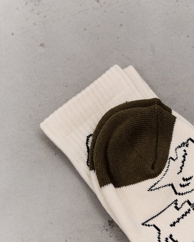 Brain Dead Logohead Crew Socks, Cream