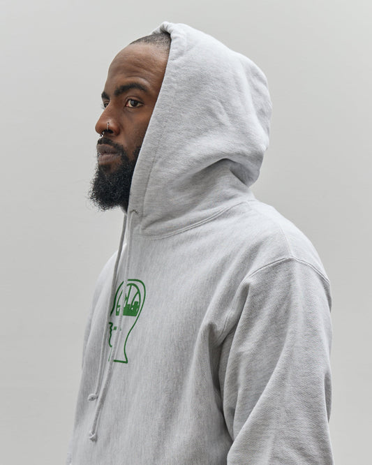 Brain Dead x Glasswing Seattle Logohead Hoodie, Heather Grey