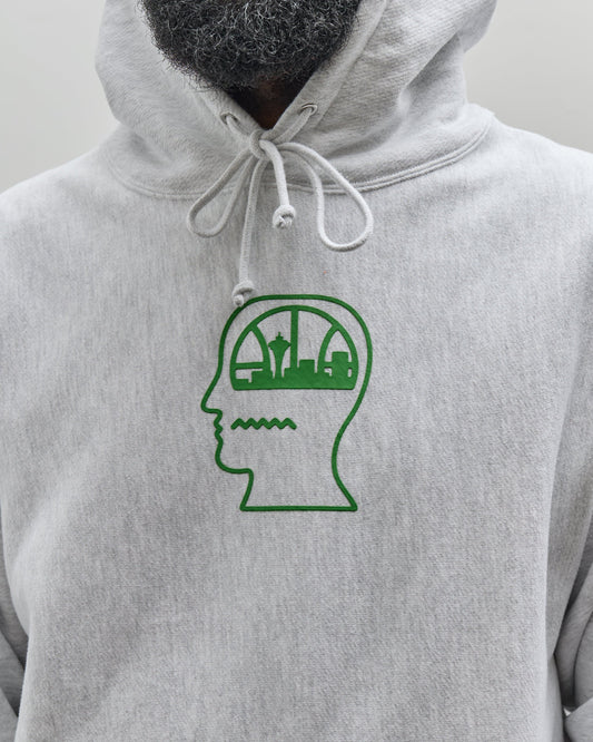 Brain Dead x Glasswing Seattle Logohead Hoodie, Heather Grey