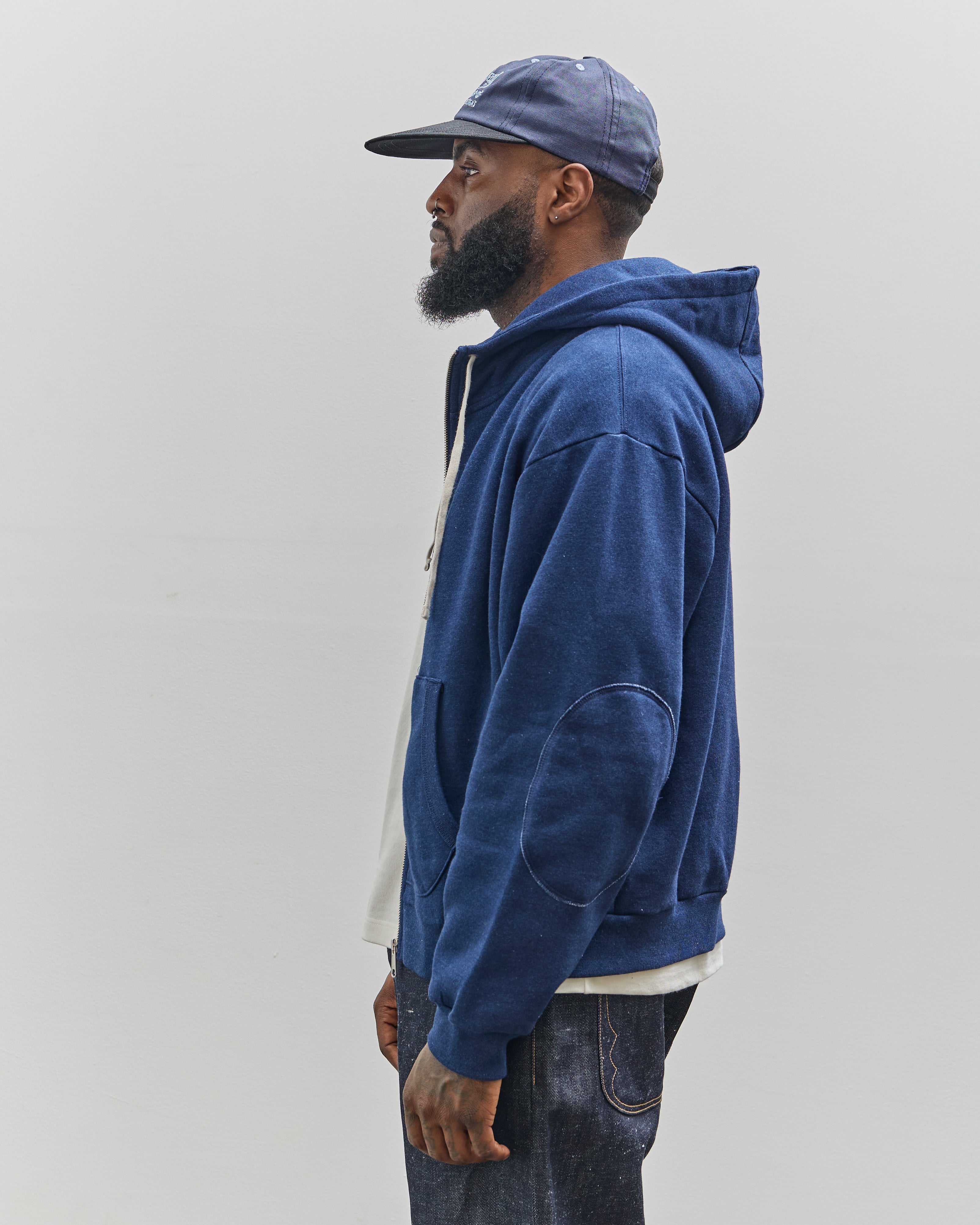 Brain Dead Unisex Padded Elbow Zip-Up Hoodie, Indigo – Glasswing