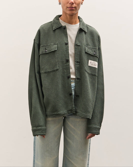 Brain Dead Waffle Button Front Shirt, Dark Green