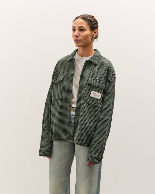 Brain Dead Waffle Button Front Shirt, Dark Green