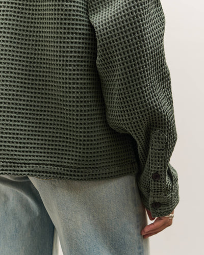 Brain Dead Waffle Button Front Shirt, Dark Green