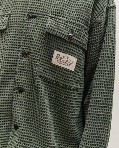 Brain Dead Waffle Button Front Shirt, Dark Green