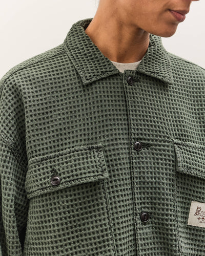 Brain Dead Waffle Button Front Shirt, Dark Green