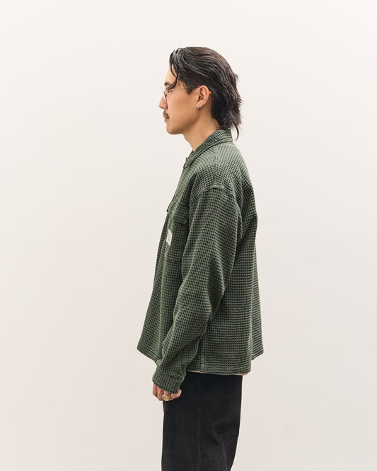 Brain Dead Waffle Button Front Shirt Unisex, Dark Green