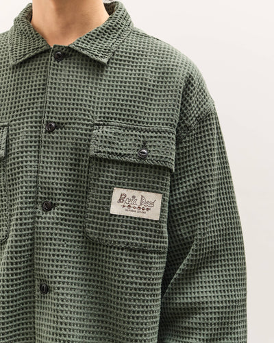 Brain Dead Waffle Button Front Shirt Unisex, Dark Green