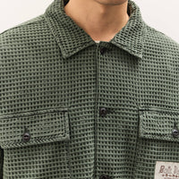 Brain Dead Waffle Button Front Shirt Unisex, Dark Green