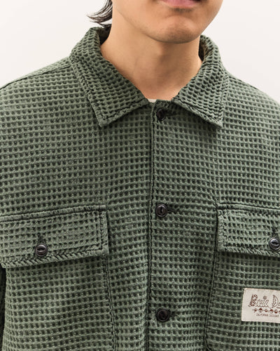 Brain Dead Waffle Button Front Shirt Unisex, Dark Green