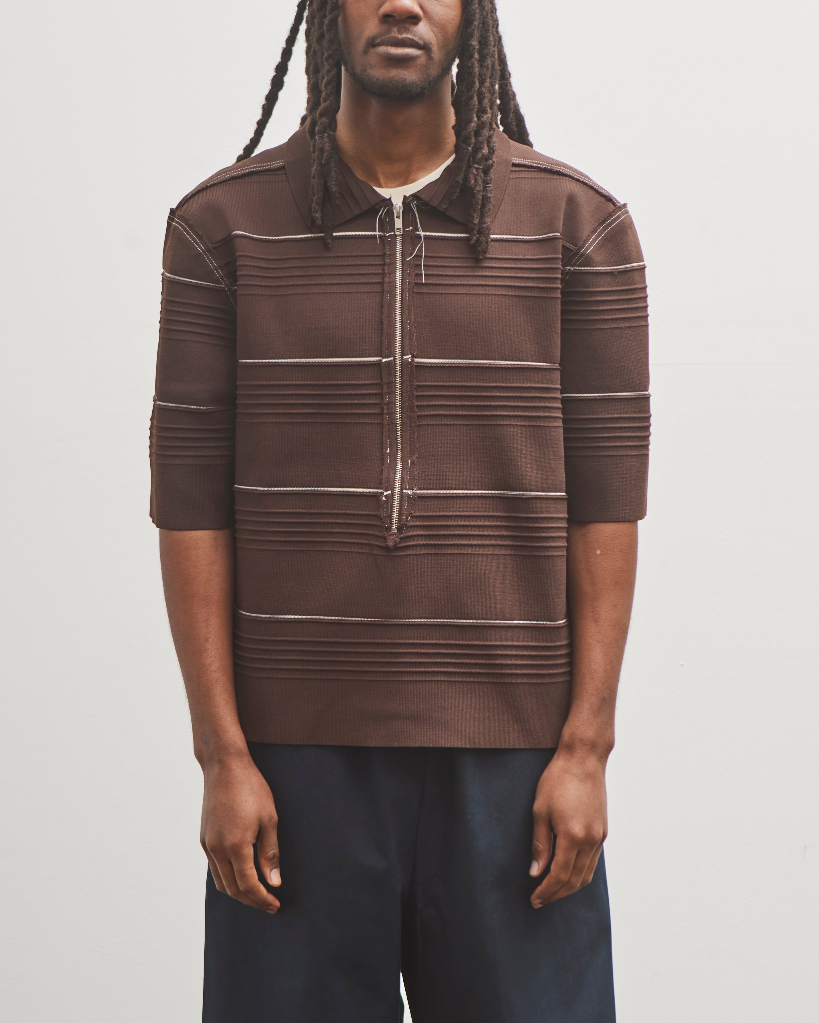 トップス CAMIELFORTGENS STRIPED POLO VELVET BROWN Camiel Fortgens - Striped Polo Velvet - Brown – Oficina