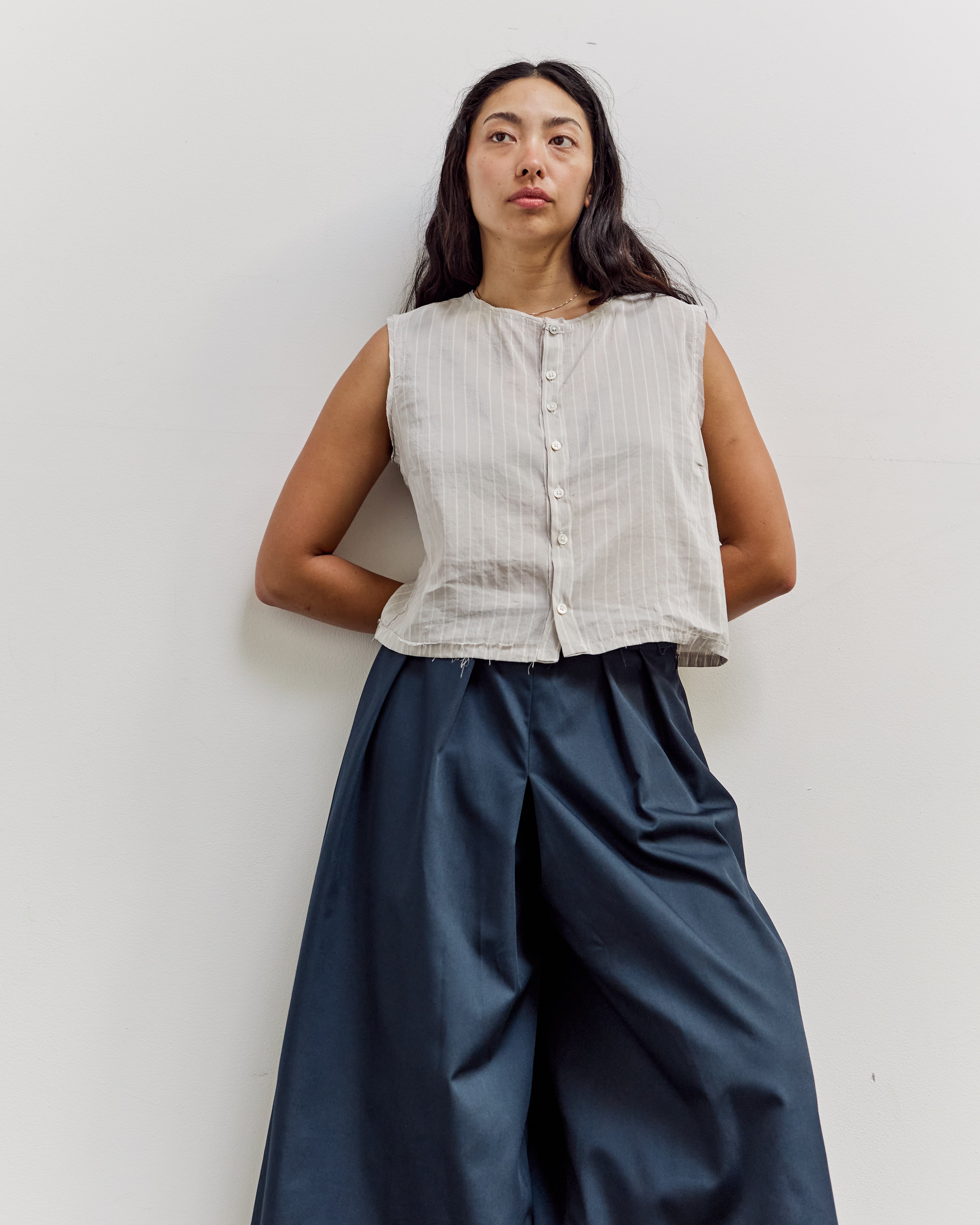 トップス borders at balcony / TWILL CAMI TOP Square Top, Grey/White Stripe – Glasswing