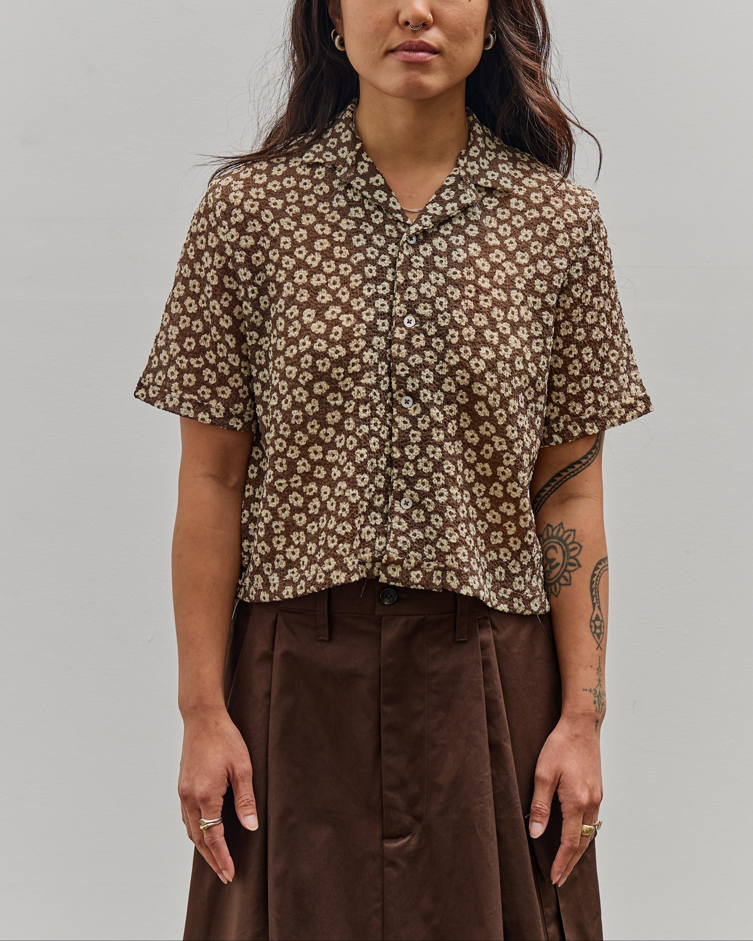 トップス CAMIEL FORTGENS HANDPAINTER FLOWER SHIRT Camiel Fortgens Tailored School Shirt, Brown / White Flower