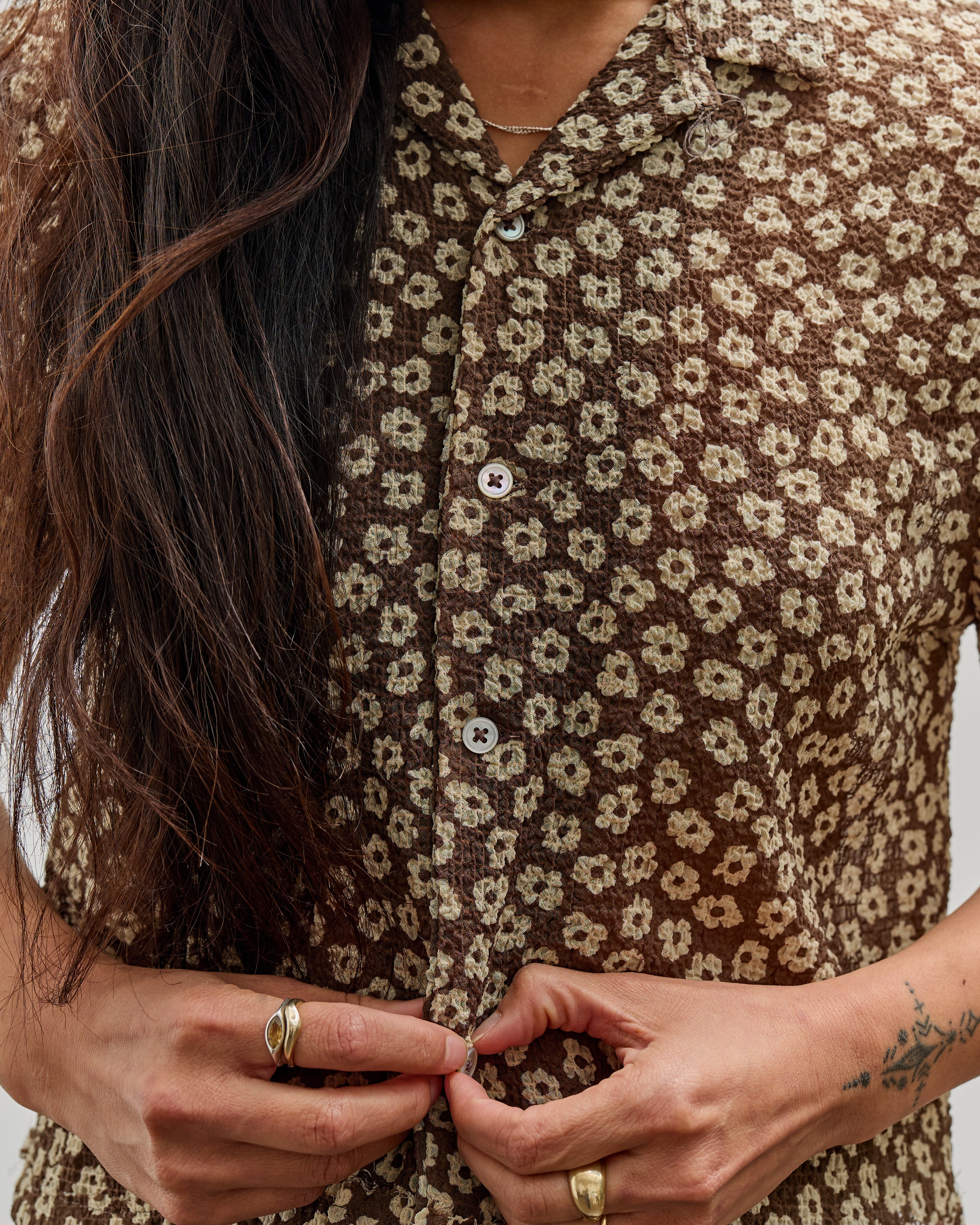 Camiel Fortgens Tailored School Shirt, Brown / White Flower