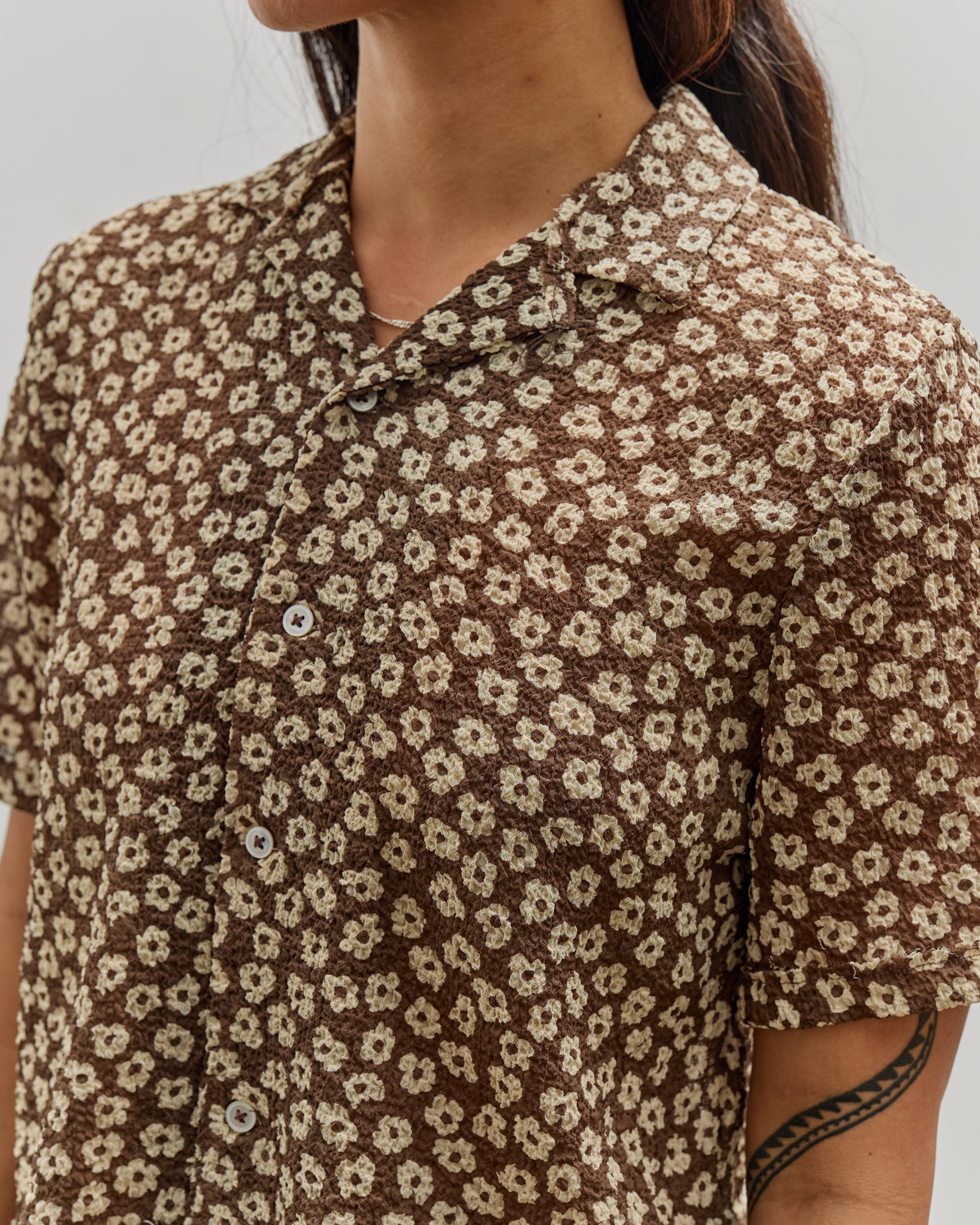 Camiel Fortgens Tailored School Shirt, Brown / White Flower