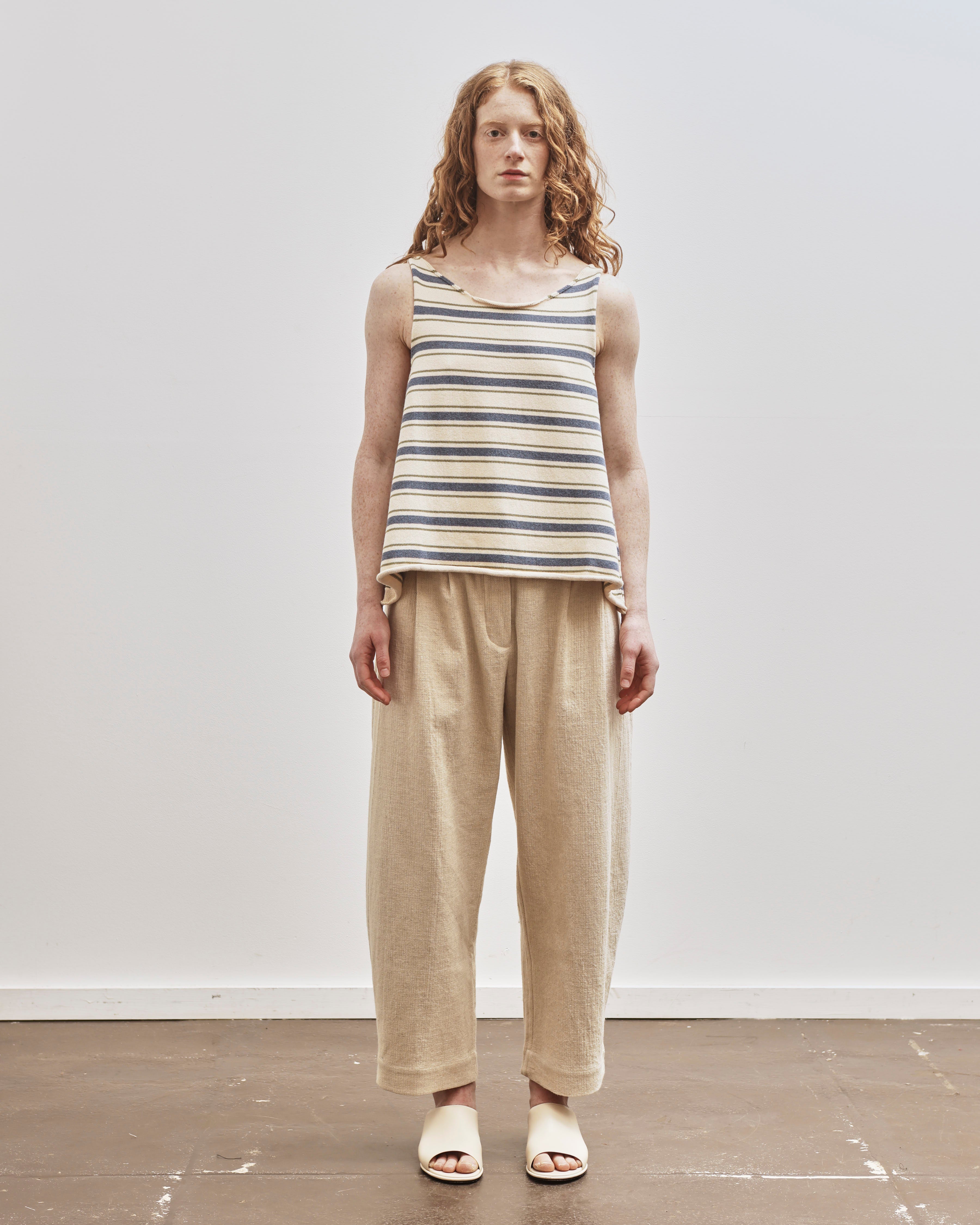Cawley Cotton Striped Thea Knit Top, Merengue with Khaki