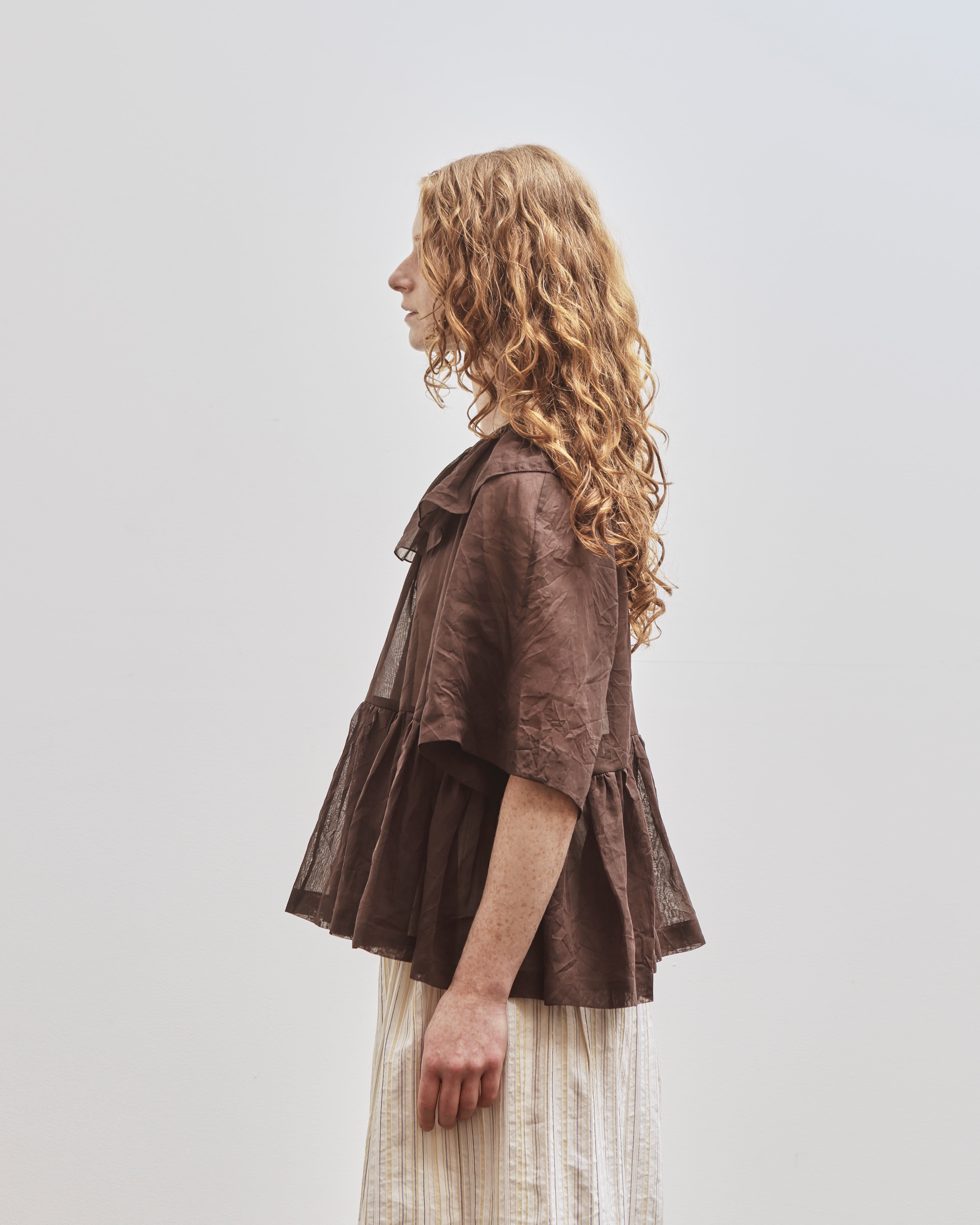 Cawley Japanese Cotton Voile Delilah Frill Top, Chocolate