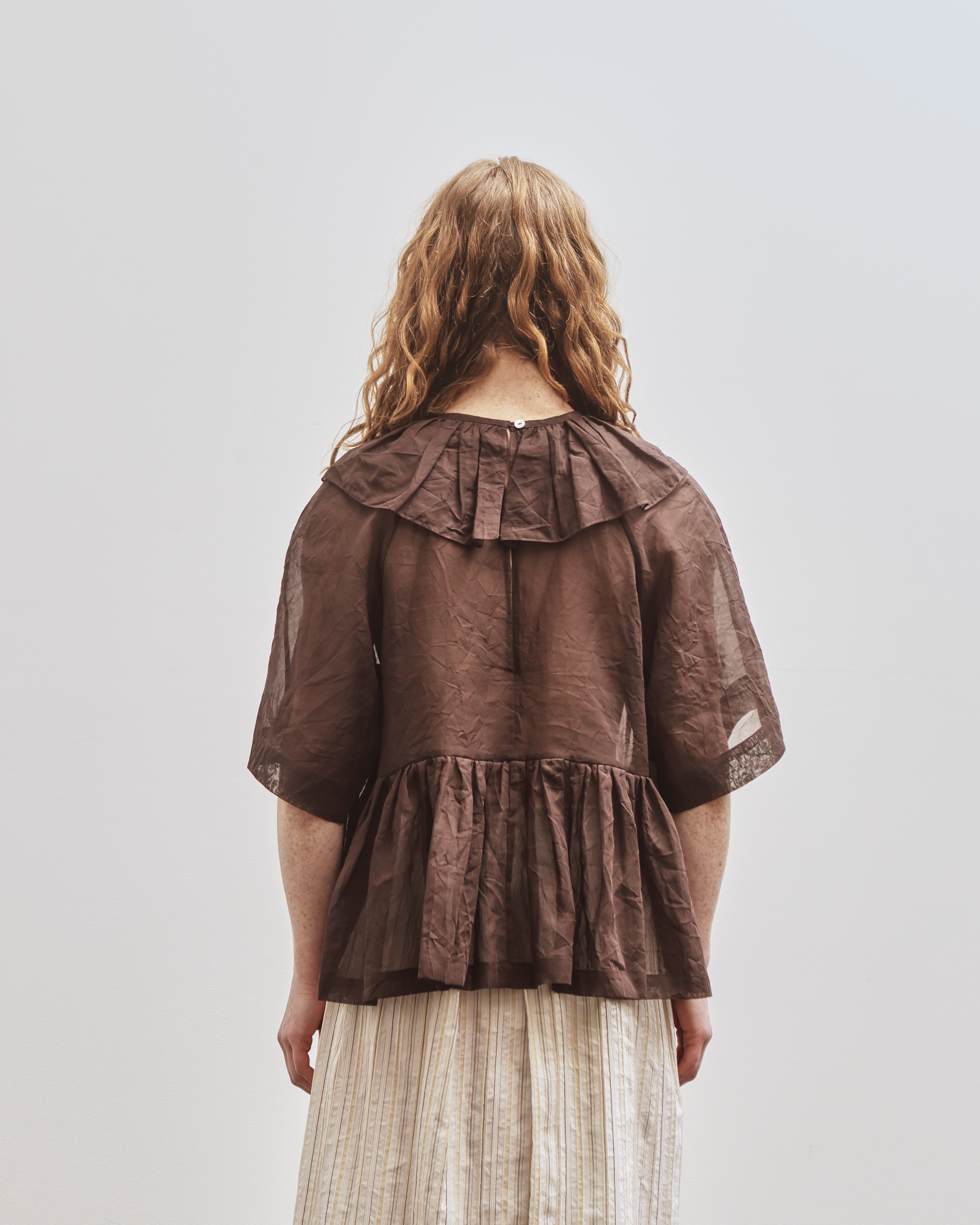 Cawley Japanese Cotton Voile Delilah Frill Top, Chocolate – Glasswing