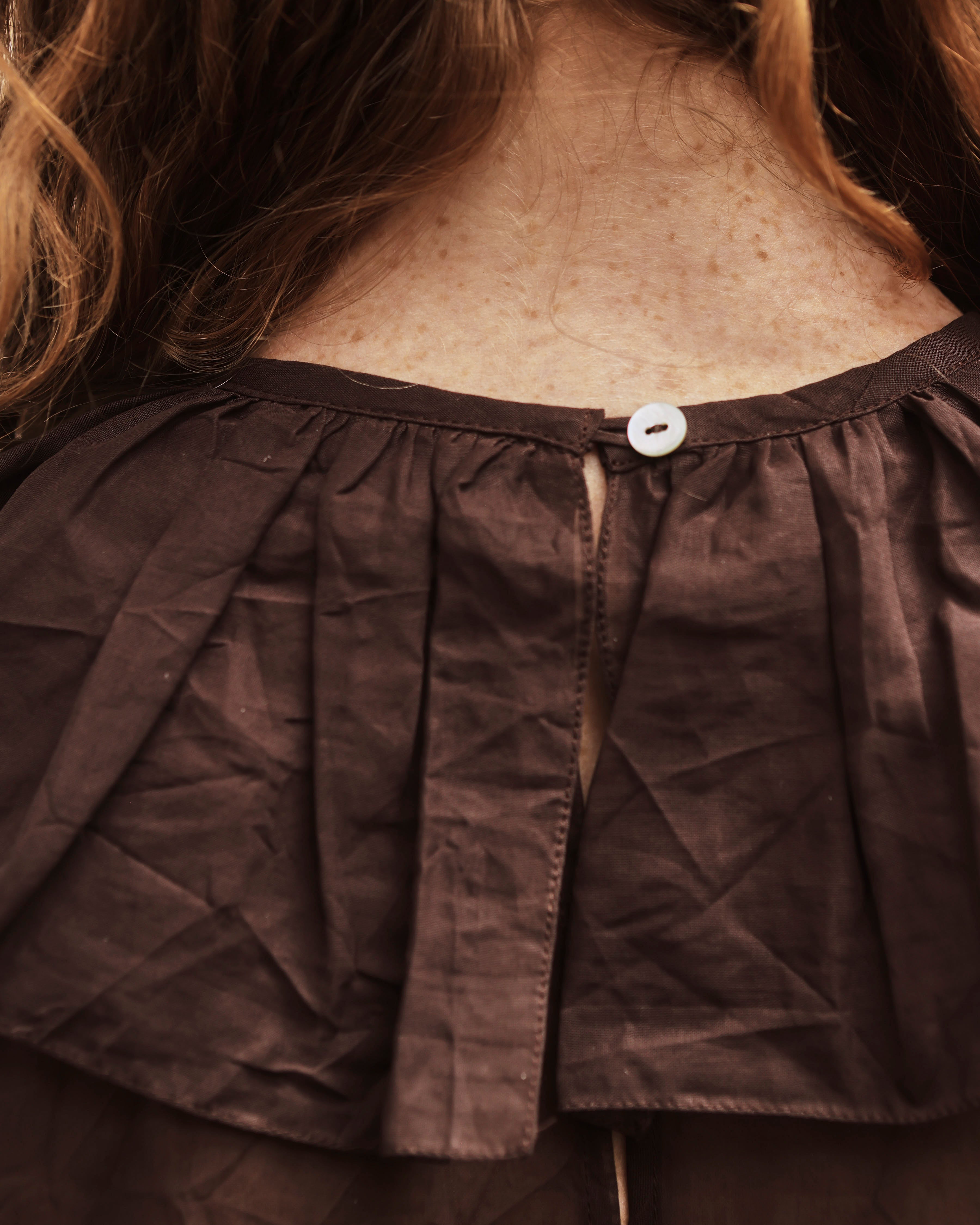 Cawley Japanese Cotton Voile Delilah Frill Top, Chocolate – Glasswing