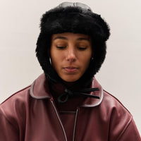 Cawley Leather Back Sheepskin Trapper Hat, Black