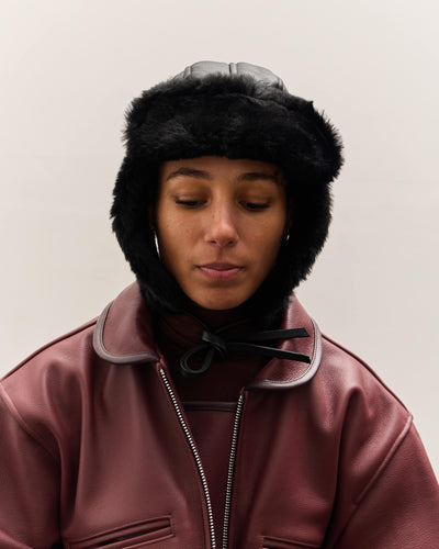 Cawley Leather Back Sheepskin Trapper Hat, Black