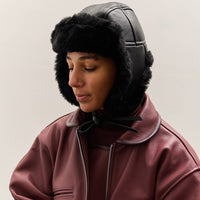 Cawley Leather Back Sheepskin Trapper Hat, Black