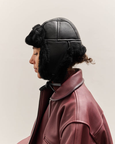 Cawley Leather Back Sheepskin Trapper Hat, Black