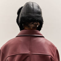 Cawley Leather Back Sheepskin Trapper Hat, Black