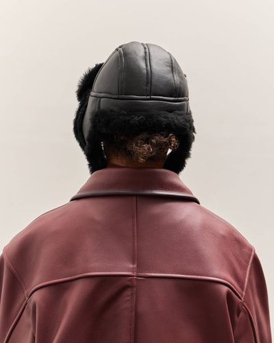 Cawley Leather Back Sheepskin Trapper Hat, Black