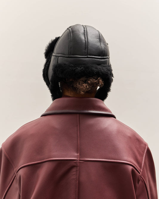 Cawley Leather Back Sheepskin Trapper Hat, Black