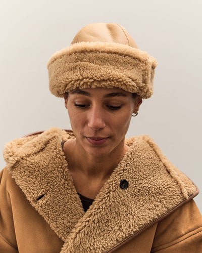 Cawley Leather Back Curly Hair Sheepskin cap, Tan