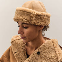Cawley Leather Back Curly Hair Sheepskin cap, Tan