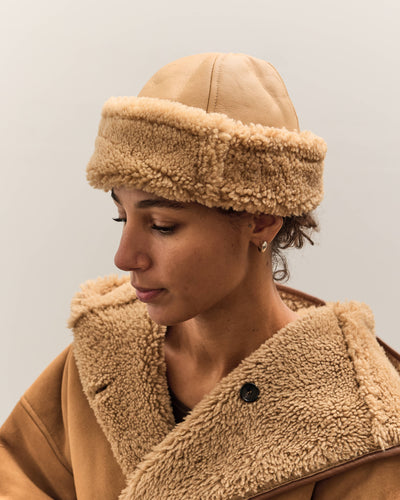Cawley Leather Back Curly Hair Sheepskin cap, Tan