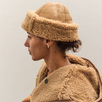 Cawley Leather Back Curly Hair Sheepskin cap, Tan