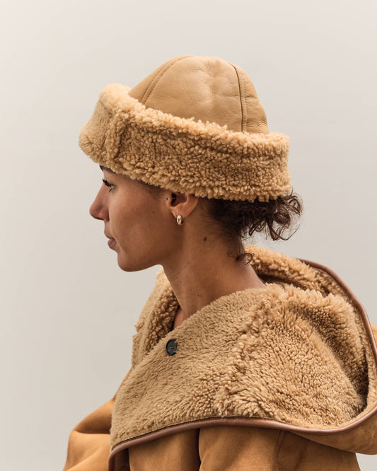 Cawley Leather Back Curly Hair Sheepskin cap, Tan