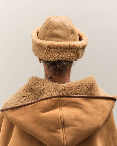 Cawley Leather Back Curly Hair Sheepskin cap, Tan