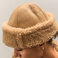 Cawley Leather Back Curly Hair Sheepskin cap, Tan