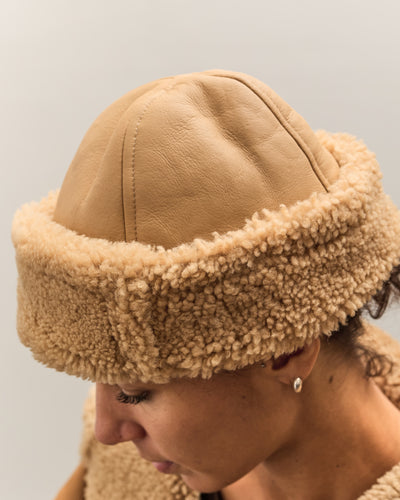 Cawley Leather Back Curly Hair Sheepskin cap, Tan