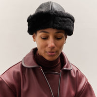 Cawley Leather Back Sheepskin Cap, Black
