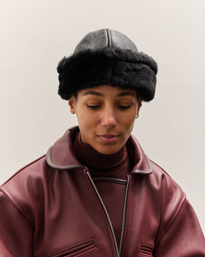 Cawley Leather Back Sheepskin Cap, Black