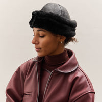Cawley Leather Back Sheepskin Cap, Black