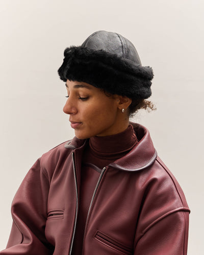 Cawley Leather Back Sheepskin Cap, Black