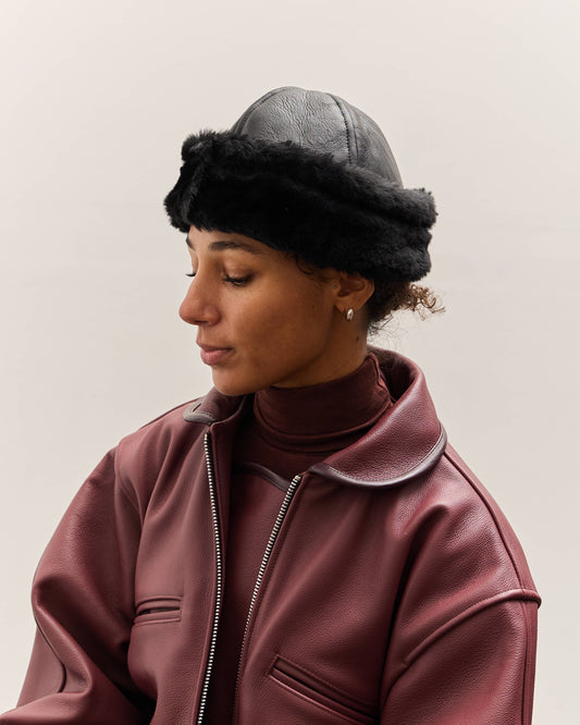 Cawley Leather Back Sheepskin Cap, Black