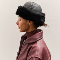 Cawley Leather Back Sheepskin Cap, Black