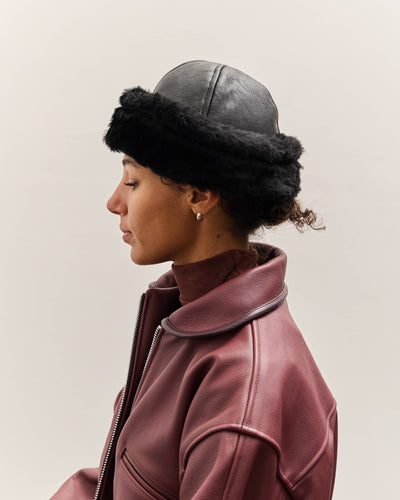 Cawley Leather Back Sheepskin Cap, Black