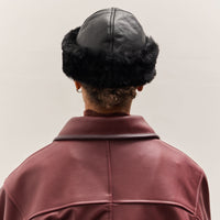 Cawley Leather Back Sheepskin Cap, Black
