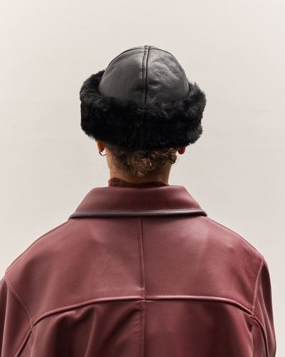 Cawley Leather Back Sheepskin Cap, Black