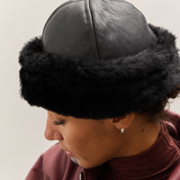 Cawley Leather Back Sheepskin Cap, Black
