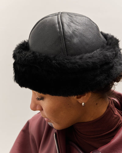Cawley Leather Back Sheepskin Cap, Black