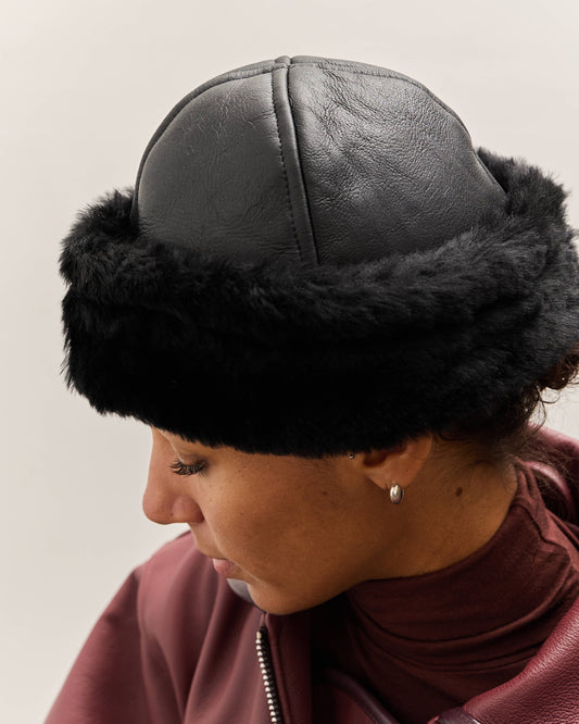 Cawley Leather Back Sheepskin Cap, Black